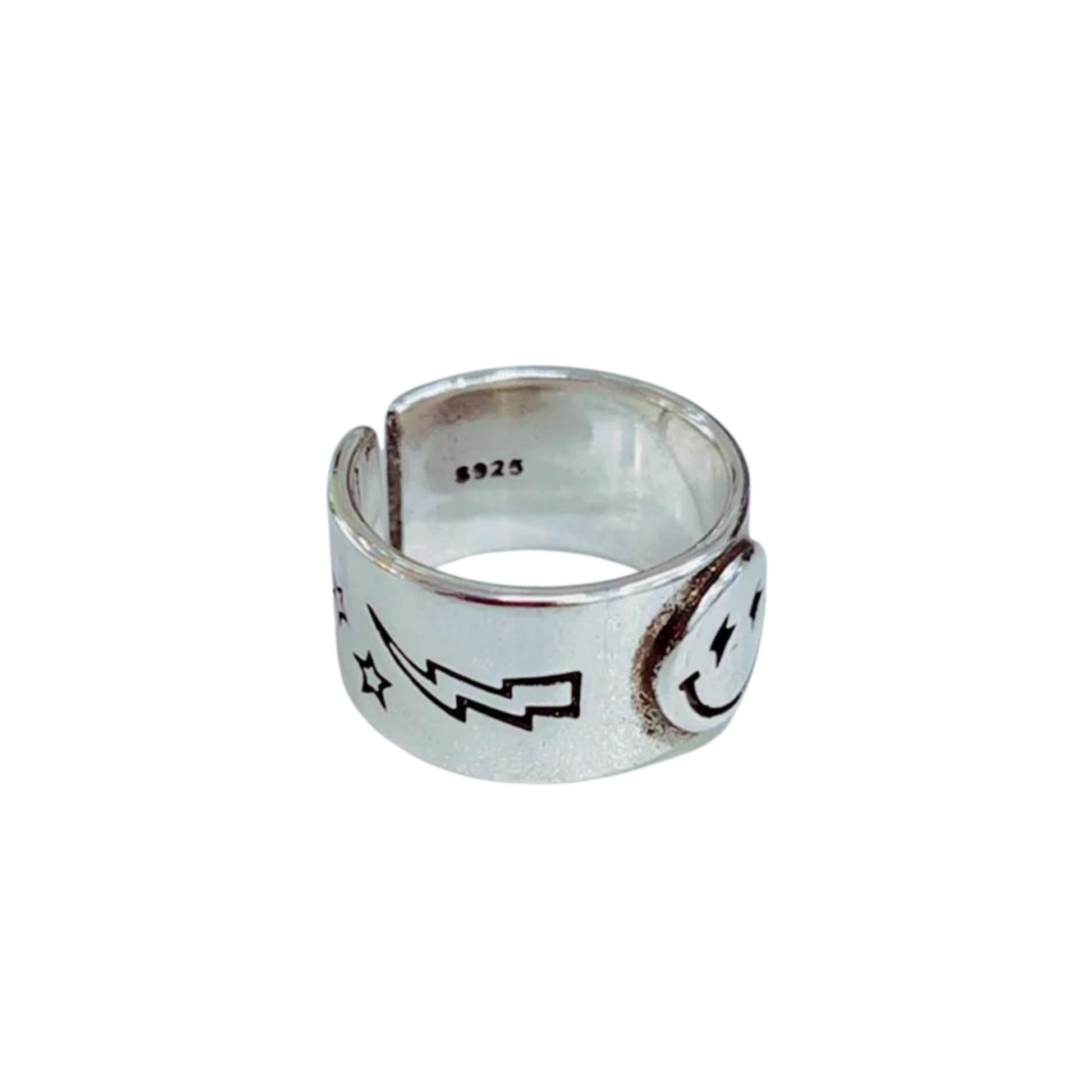 Blakely rhode vintage look smile face ring in silver