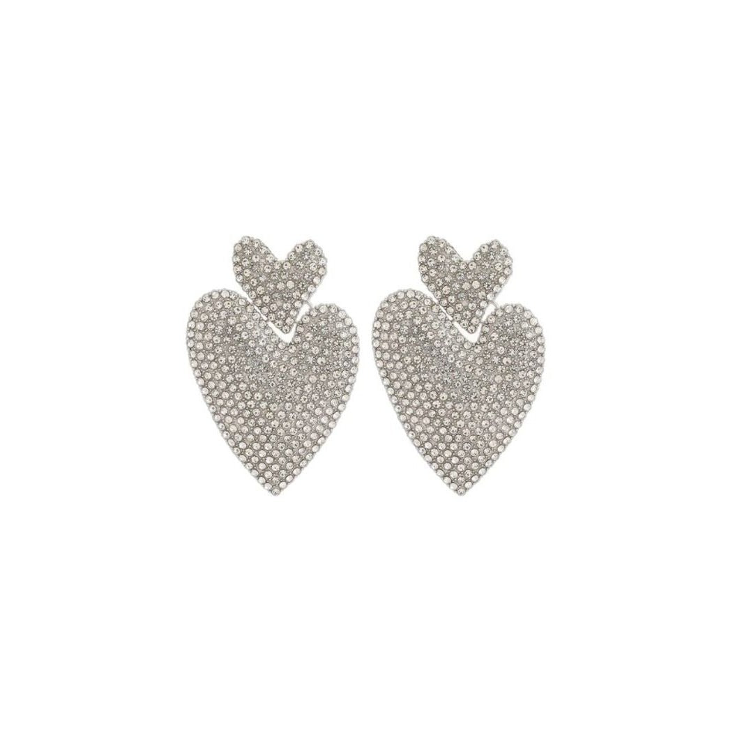 Blakely Rhode Double Heart Shaped Drop Earrings Silver Crystal 